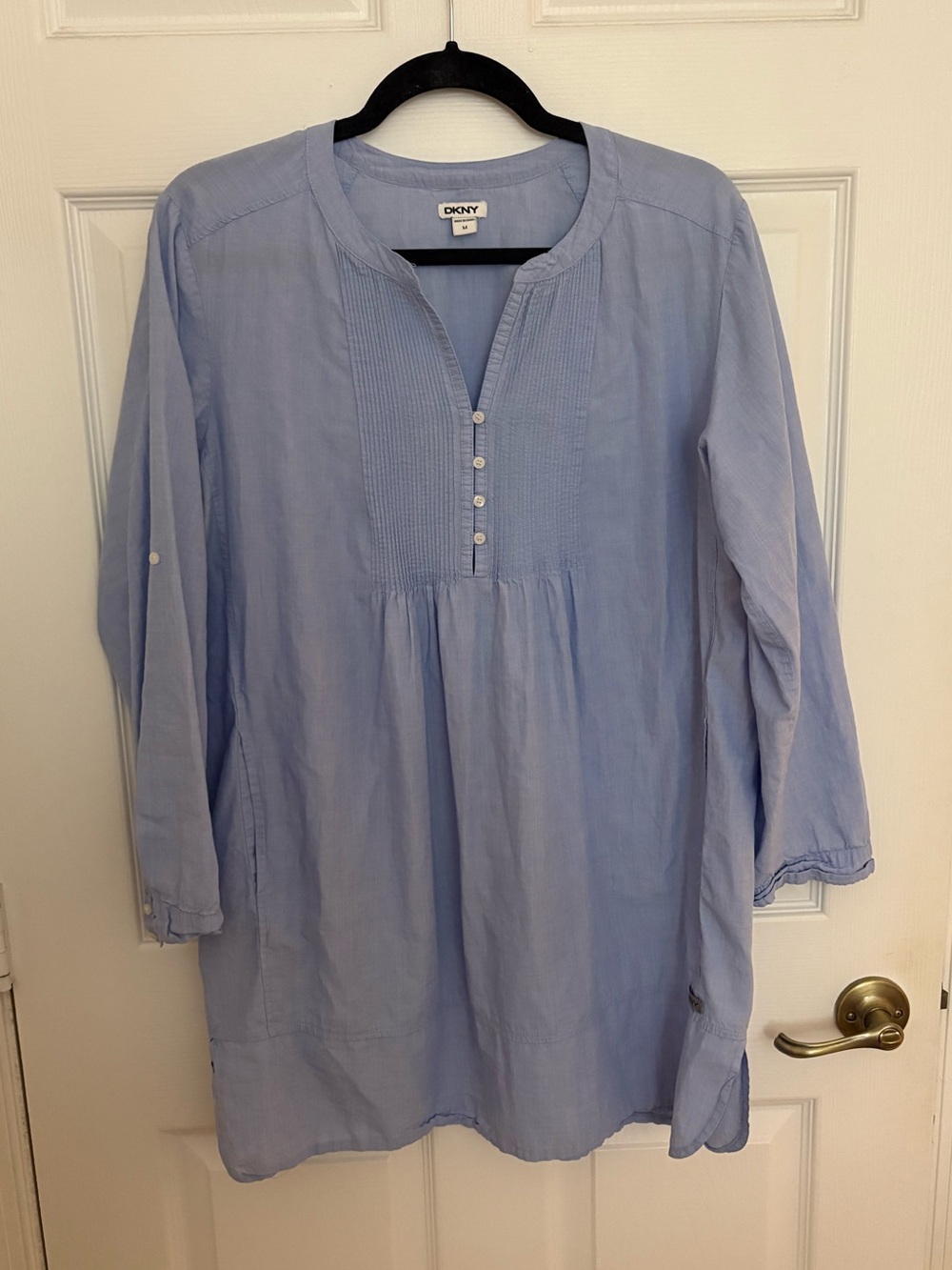 DKNY Light Blue Pintuck Button-Front Tunic